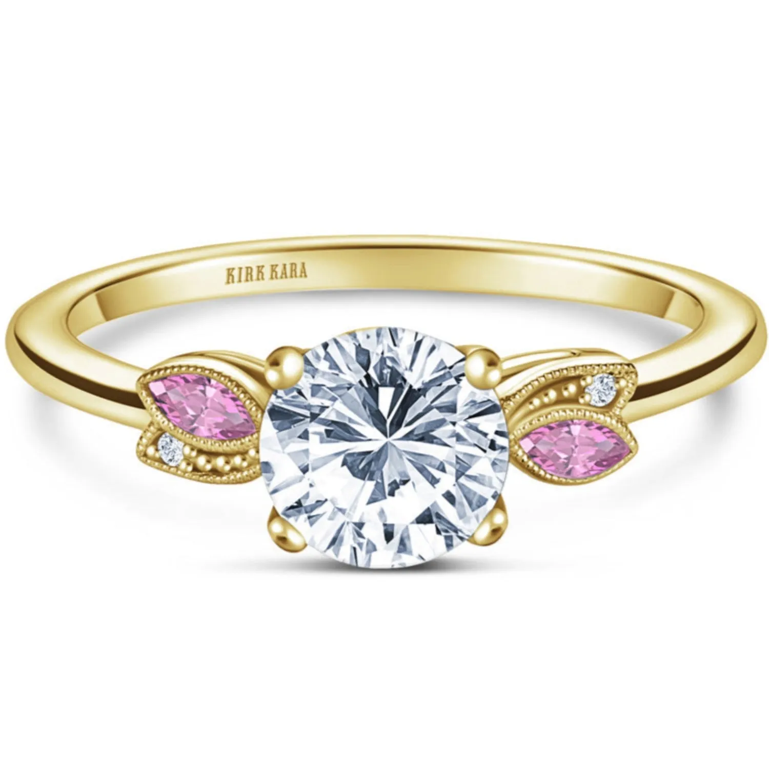Kirk Kara "Dahlia" Leaf Motif Pink Sapphire Engagement Ring