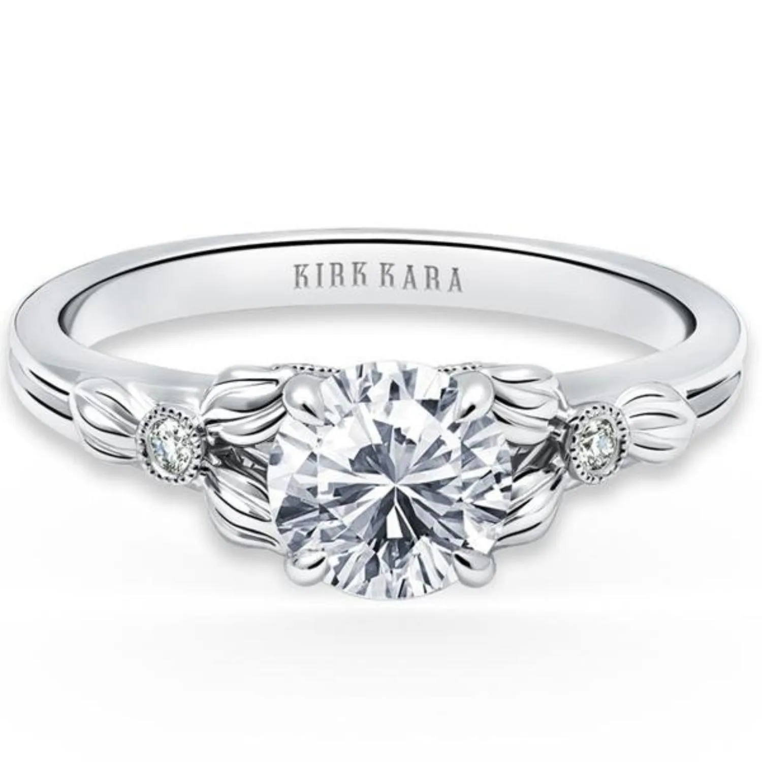 Kirk Kara "Dahlia" Petite Textured Leaf Diamond Engagement Ring