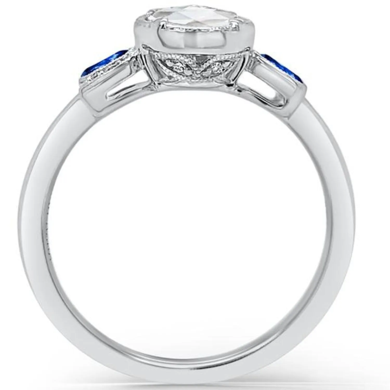 Kirk Kara "Dahlia" Rose Cut Diamond & Blue Sapphire Engagement Ring