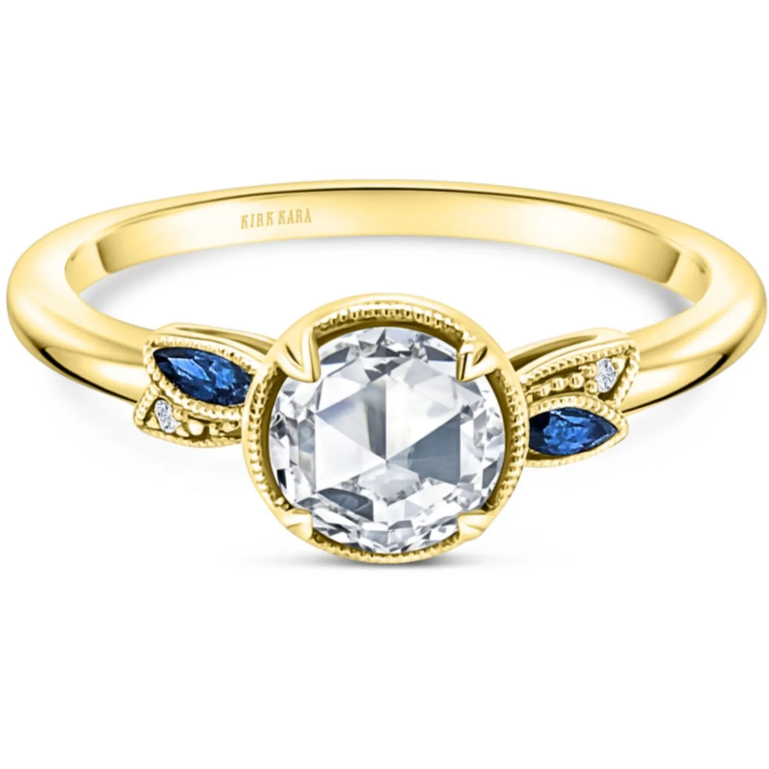 Kirk Kara "Dahlia" Rose Cut Diamond & Blue Sapphire Engagement Ring