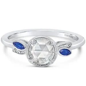 Kirk Kara "Dahlia" Rose Cut Diamond & Blue Sapphire Engagement Ring