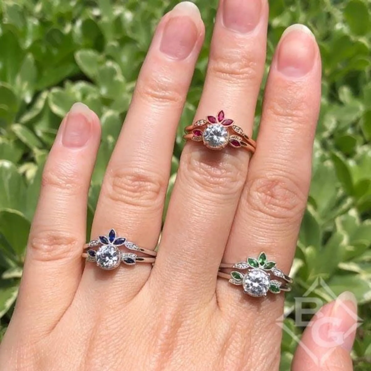 Kirk Kara "Dahlia" Rose Cut Diamond & Blue Sapphire Engagement Ring