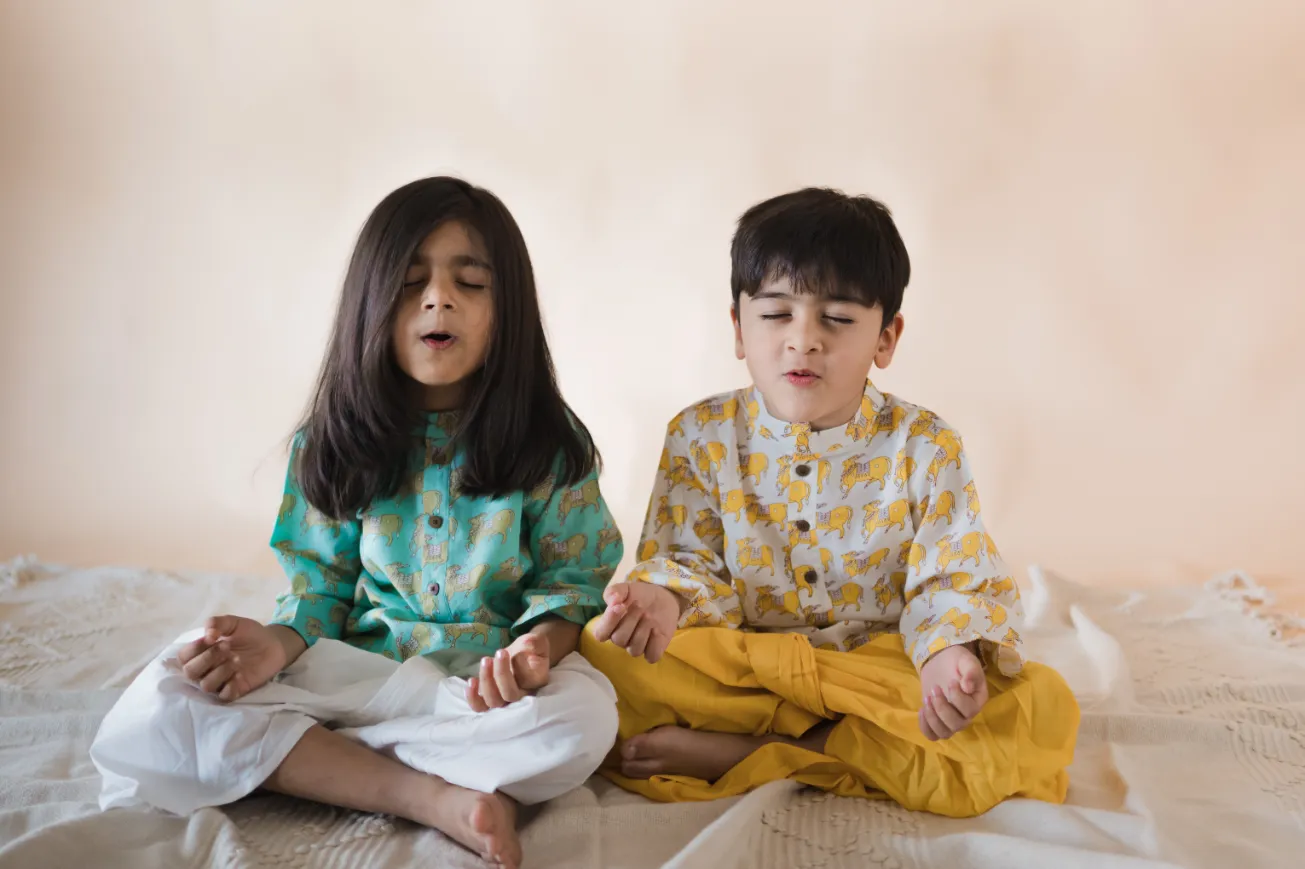 Klingaru Boys Set - Green Kamdhenu with Off White Dhoti