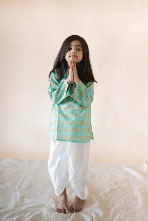 Klingaru Boys Set - Green Kamdhenu with Off White Dhoti