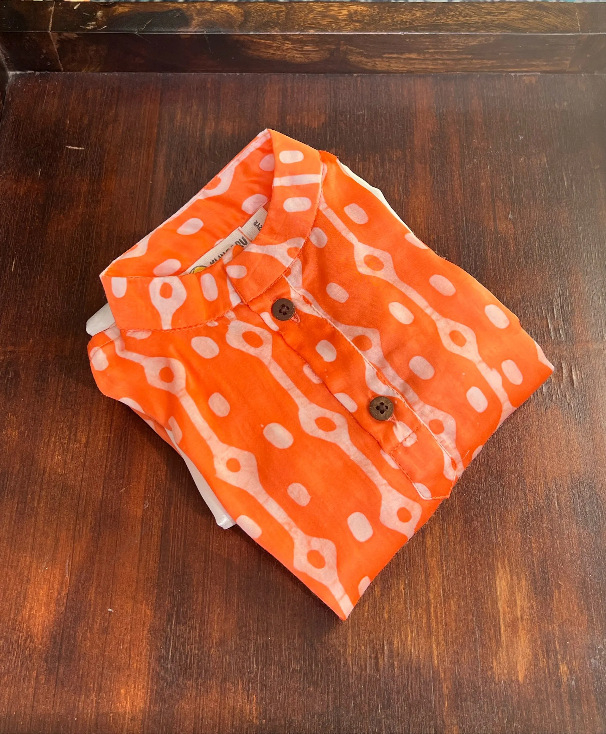 Klingaru Boys Set - Peach Orange Modal Silk with Satin Dhoti 2-3 Years