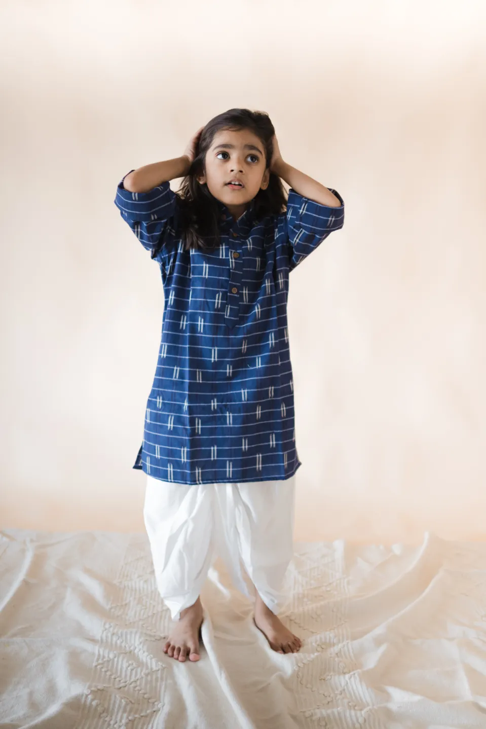 Klingaru Long Kurta - Blue Ikat       ( Last Piece -size-1 Years )