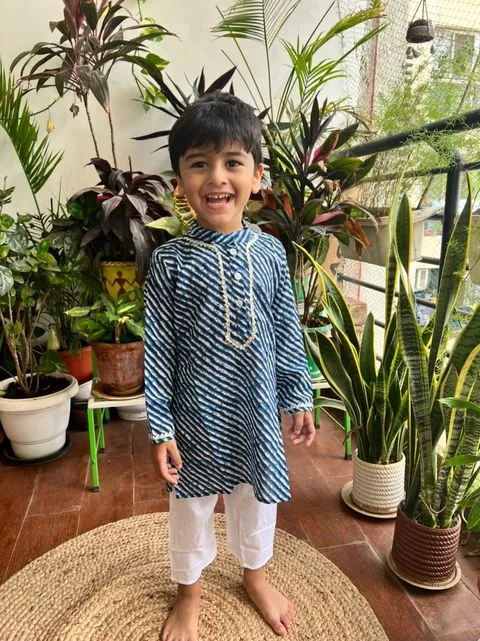 Klingaru Long Kurta Pajama Set  - Blue Lehariya ( Last Piece )