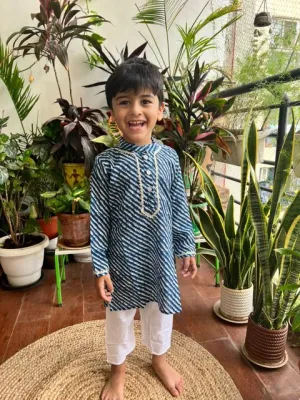 Klingaru Long Kurta Pajama Set  - Blue Lehariya ( Last Piece )