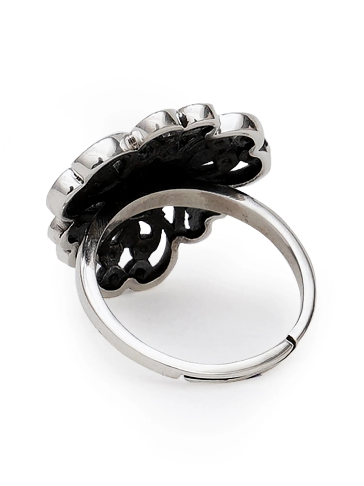 KUNUZ 925 Sterling Silver Oxidised Antique Adjustable Ring for Women