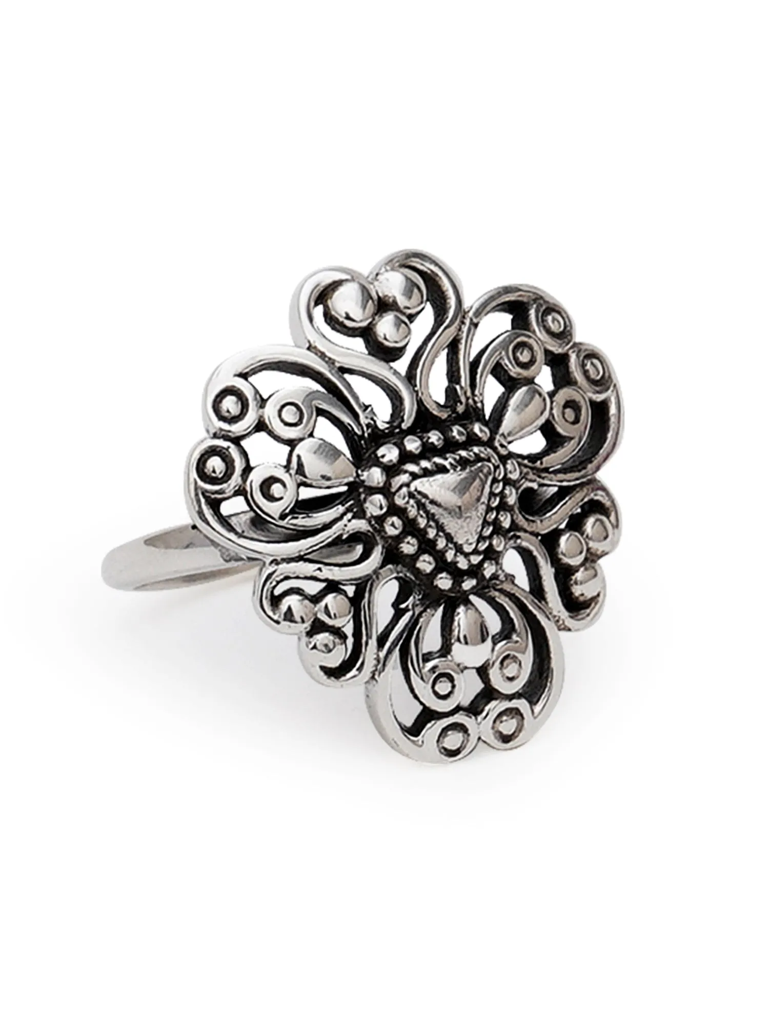 KUNUZ 925 Sterling Silver Oxidised Antique Adjustable Ring for Women