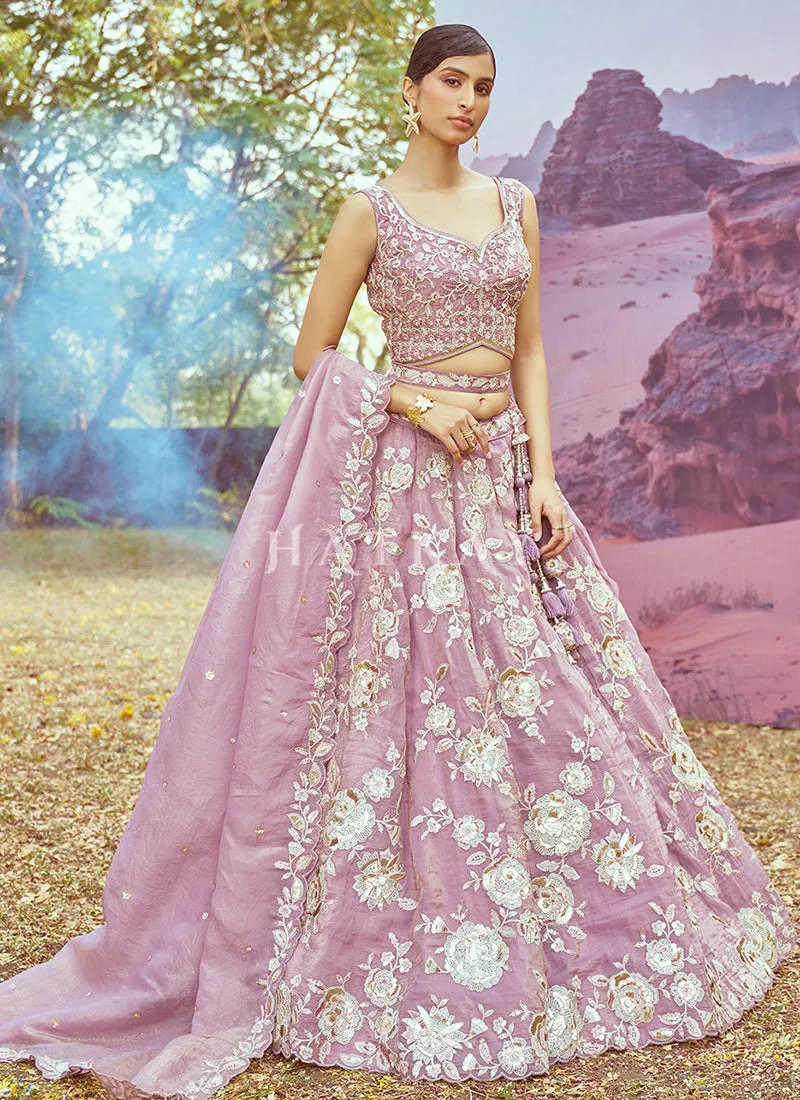 Lavender Multi Embroidery Bridal Lehenga Choli