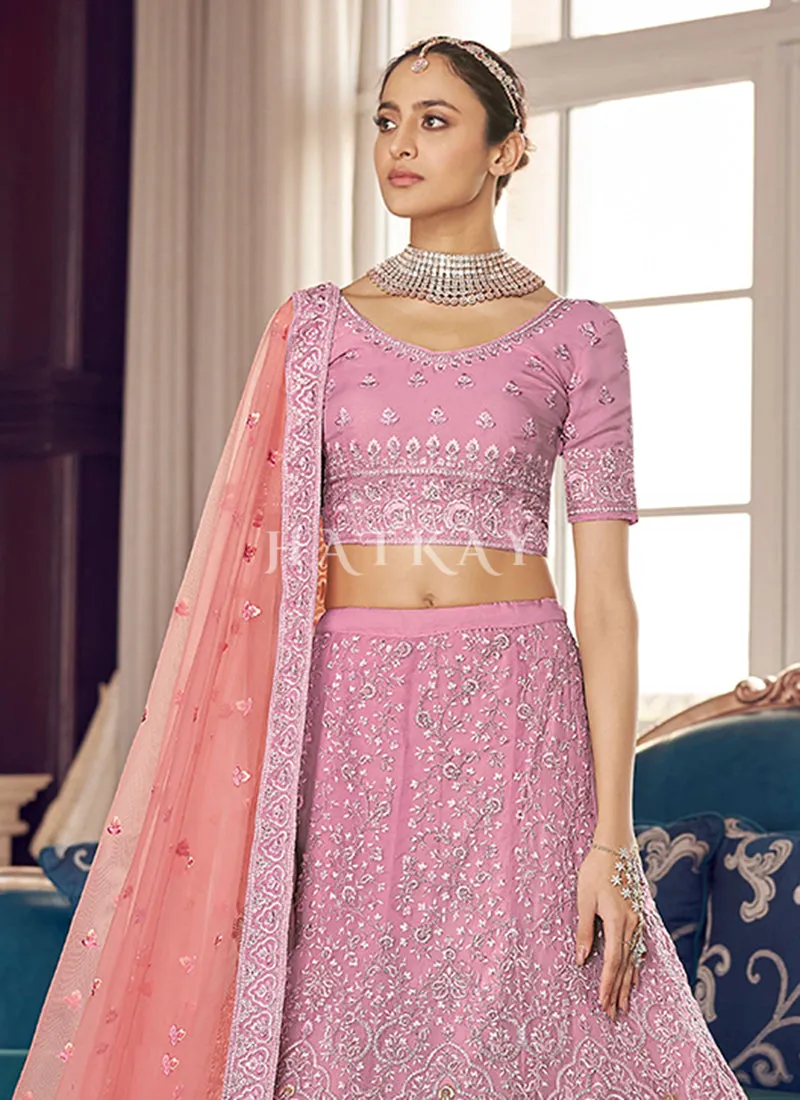 Lavender Zari Embroidered Wedding Lehenga Choli