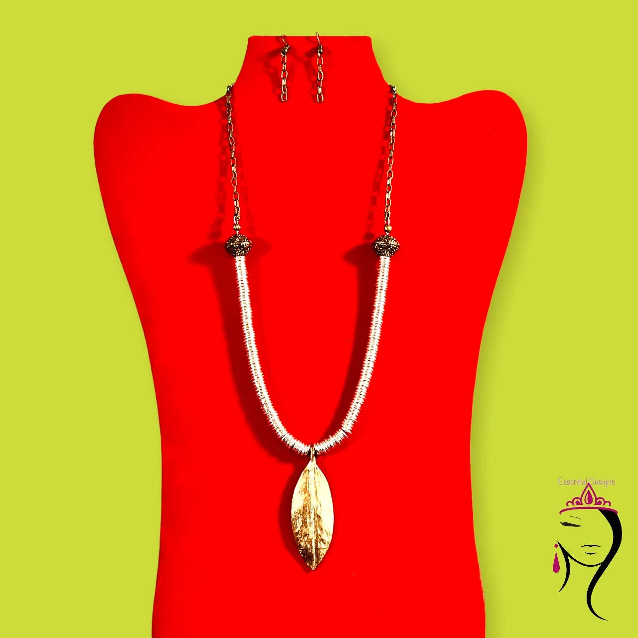 Leaf & Discs Necklace & Earrings. #22036