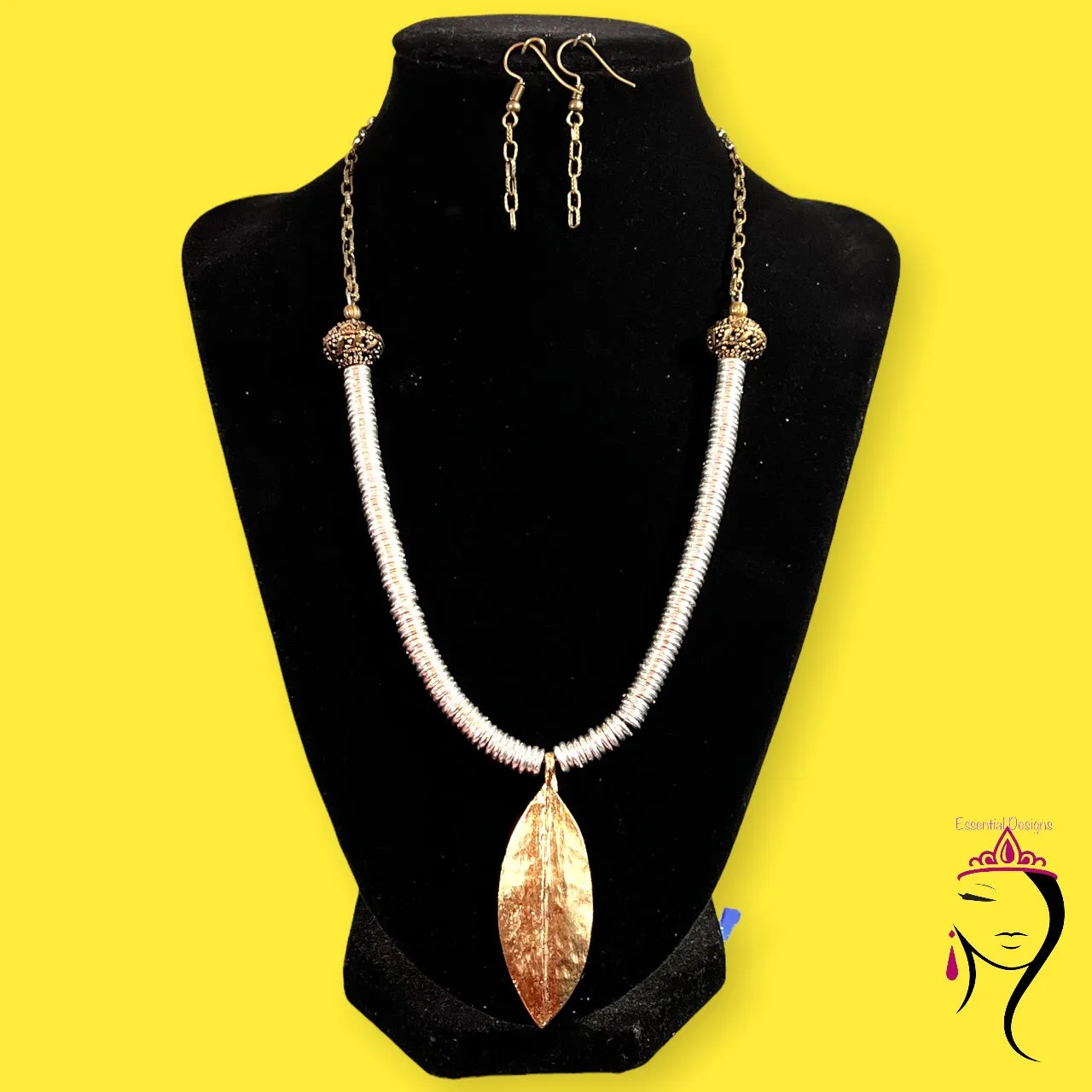 Leaf & Discs Necklace & Earrings. #22036