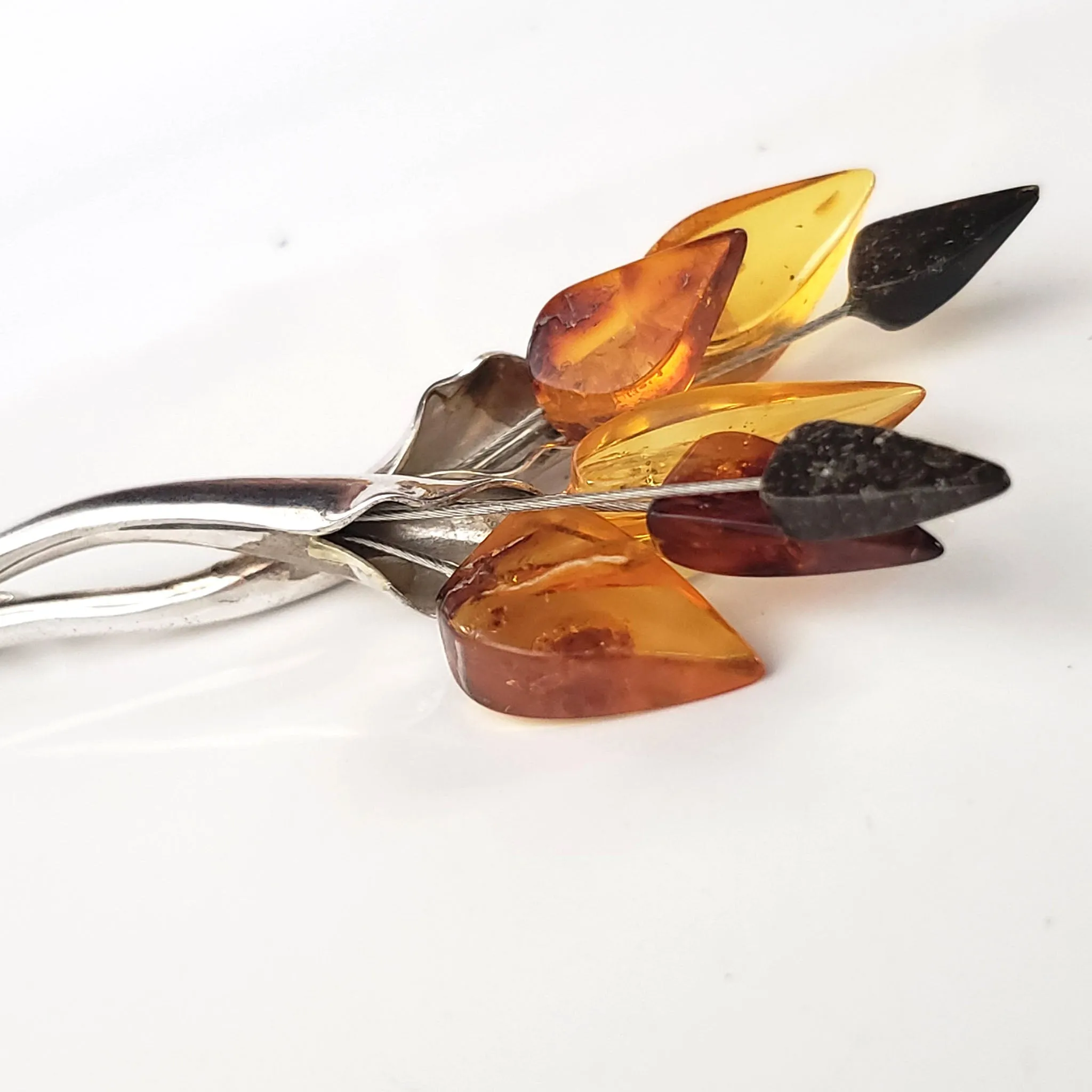Leaf Shaped Multicolor Natural Amber Pendant
