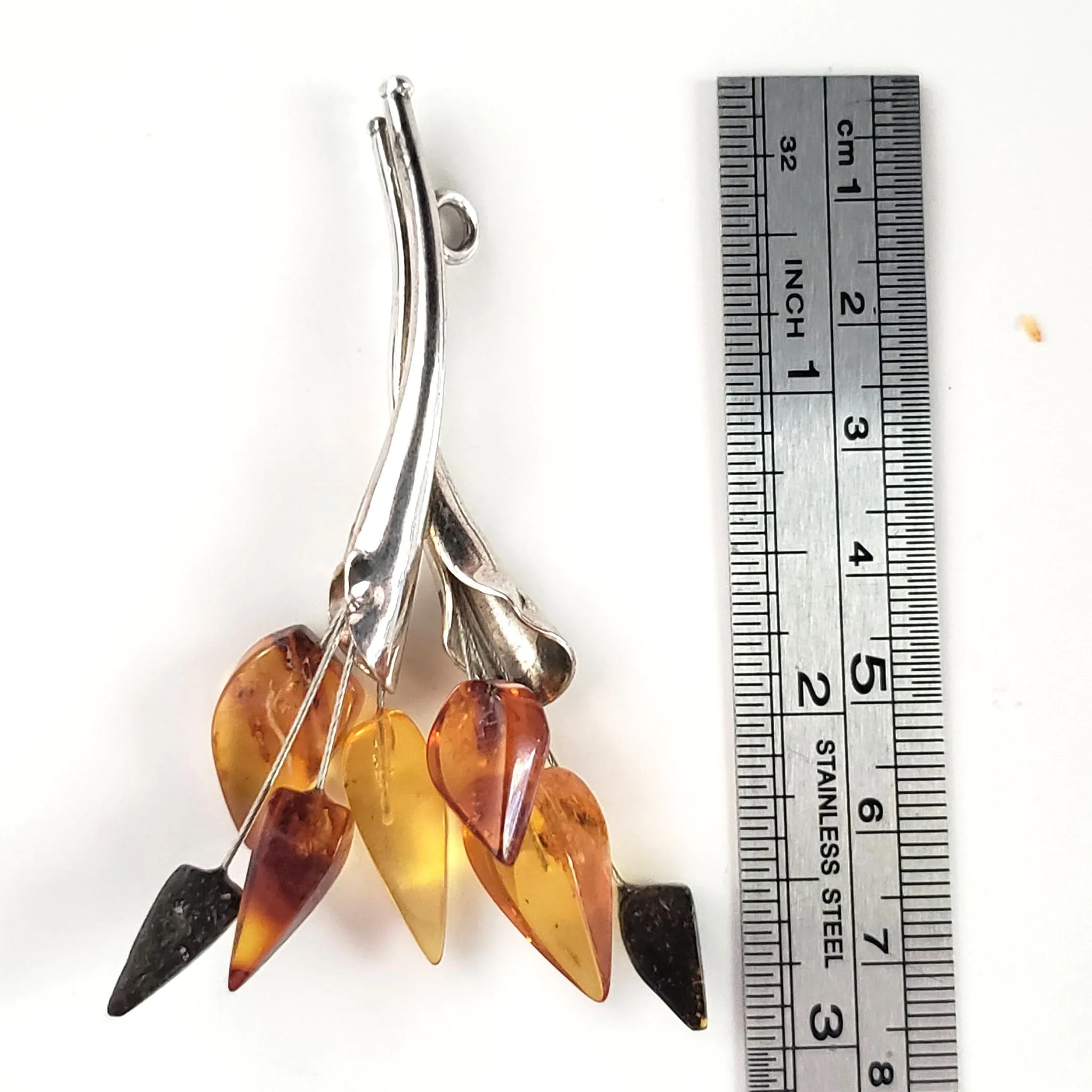 Leaf Shaped Multicolor Natural Amber Pendant