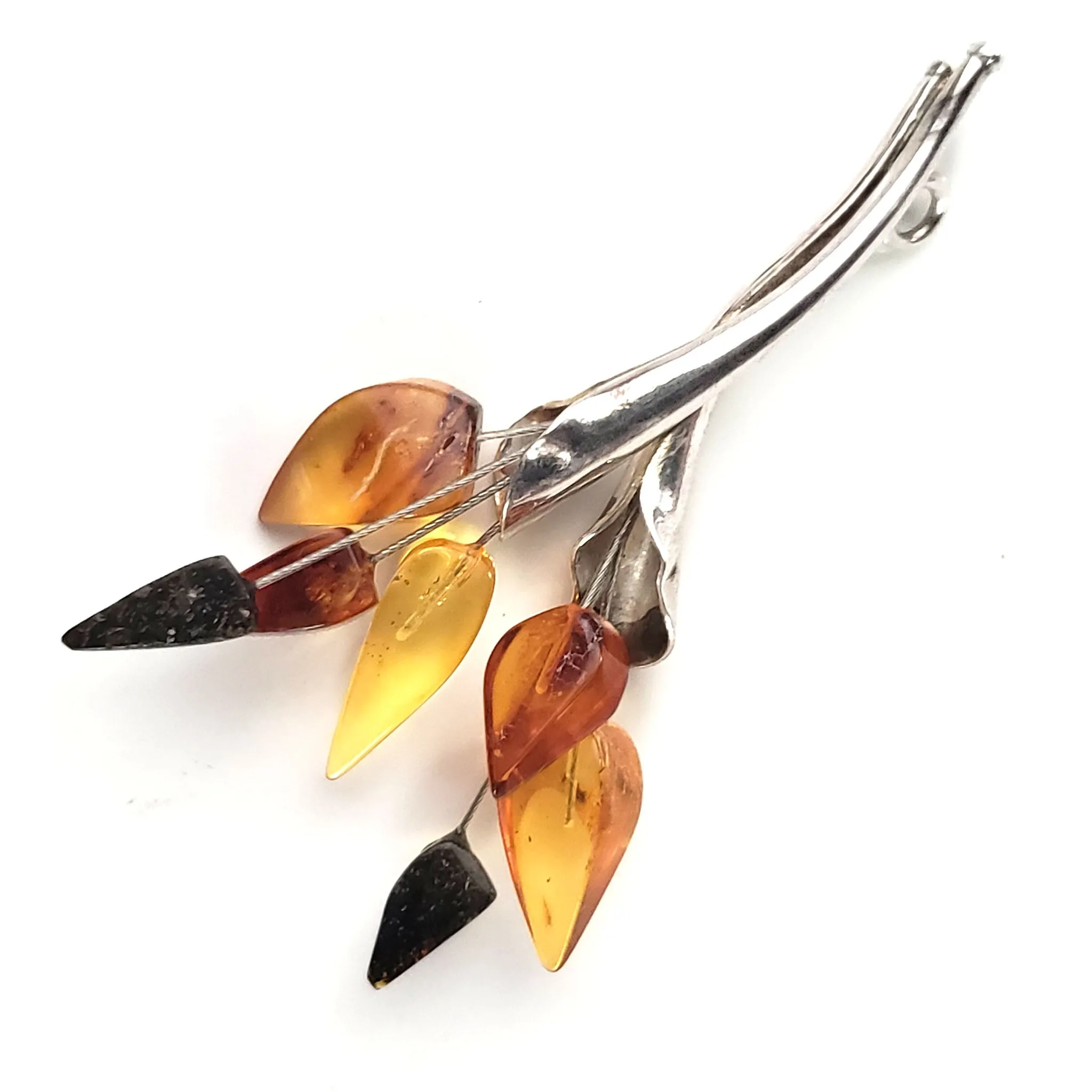 Leaf Shaped Multicolor Natural Amber Pendant