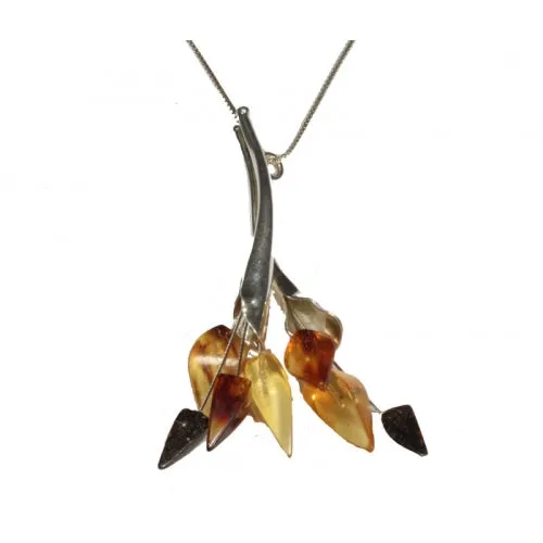 Leaf Shaped Multicolor Natural Amber Pendant