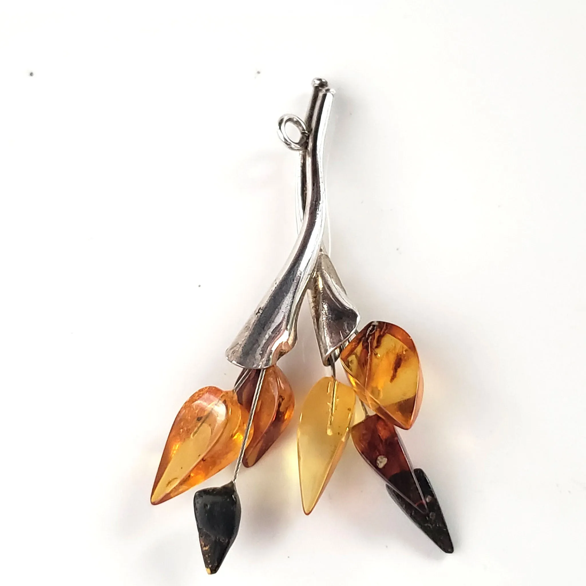Leaf Shaped Multicolor Natural Amber Pendant
