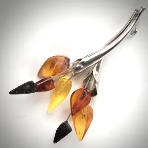 Leaf Shaped Multicolor Natural Amber Pendant