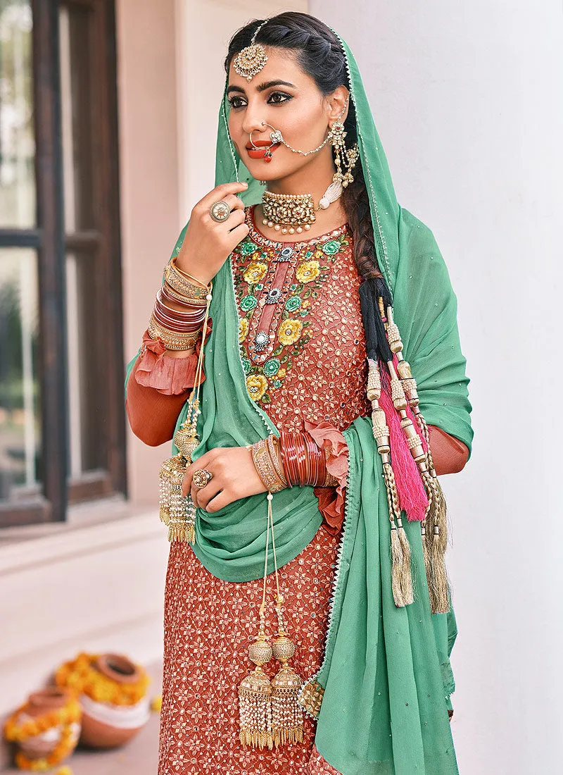 Light Brown Embroidered Gharara Suit