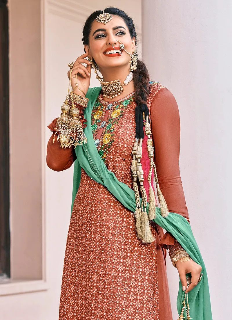 Light Brown Embroidered Gharara Suit