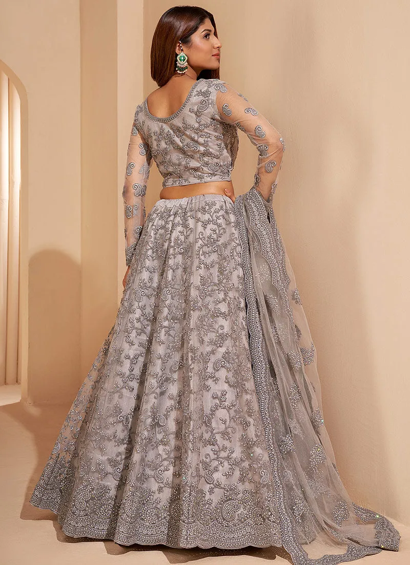 Lilac Grey Embroidered Wedding Lehenga Choli