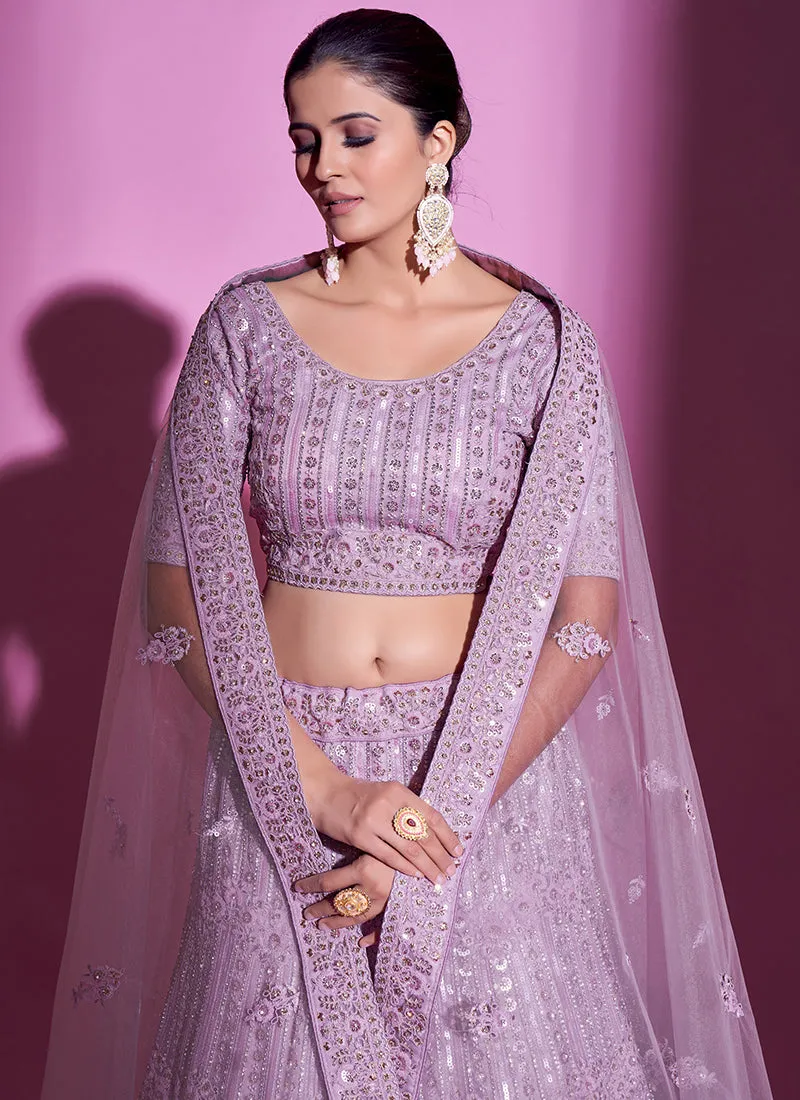 Lilac Purple Sequence Embroidery Wedding Lehenga Choli