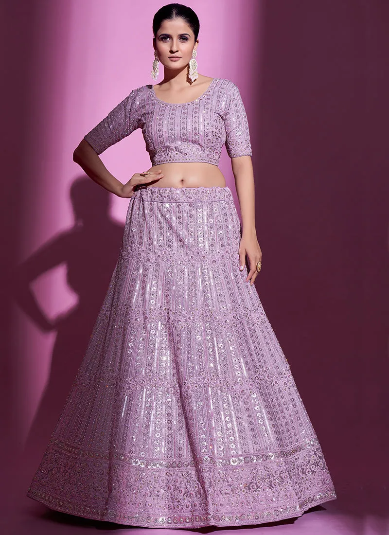 Lilac Purple Sequence Embroidery Wedding Lehenga Choli
