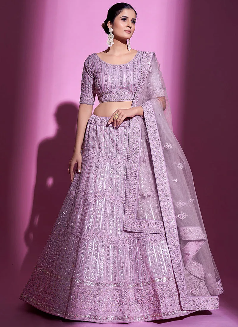 Lilac Purple Sequence Embroidery Wedding Lehenga Choli