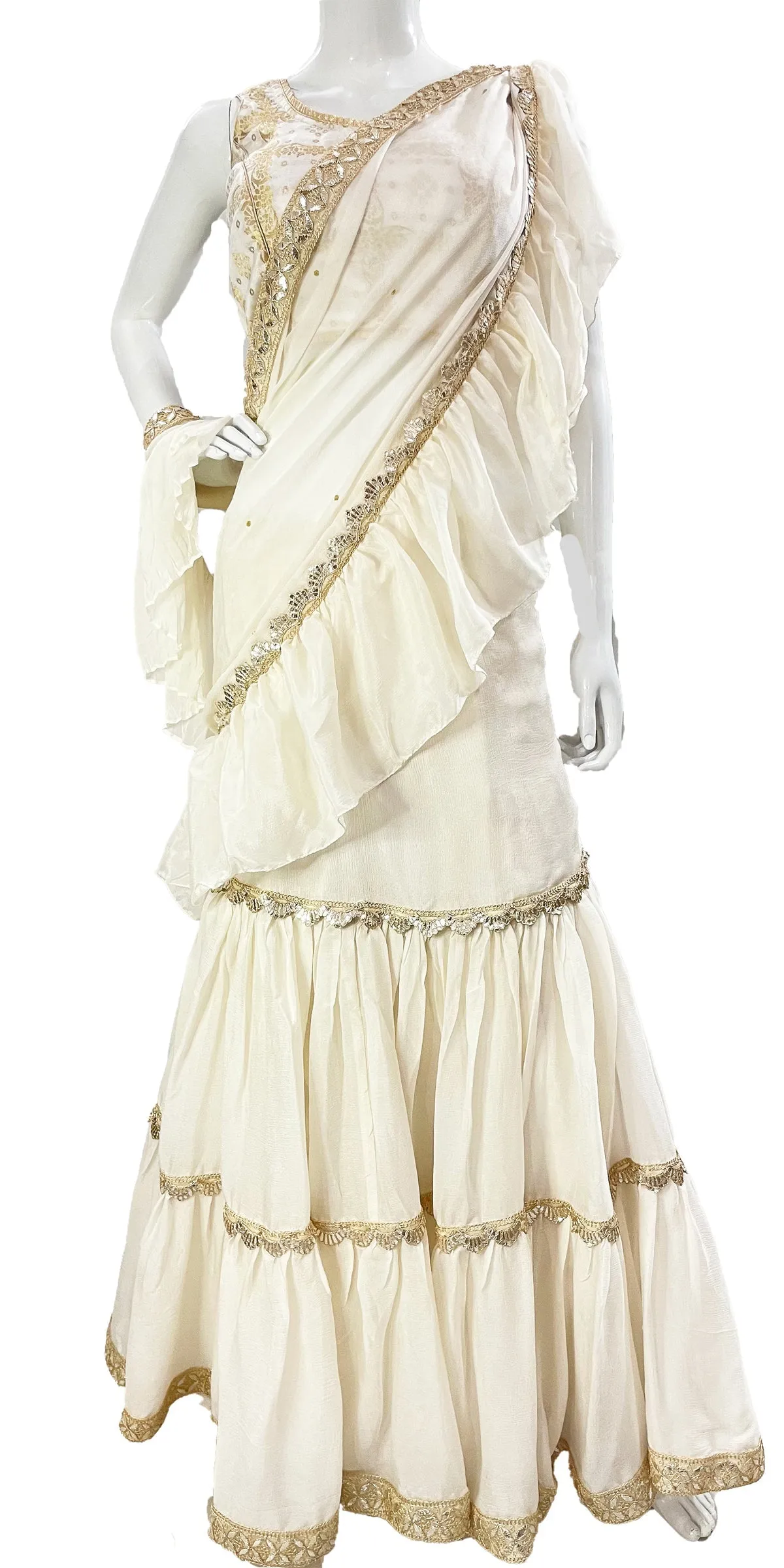Lime yellow Pure Chinon Saree, Ready to wear Sari, Skirt Saree with Pure Dola SILK Blouse