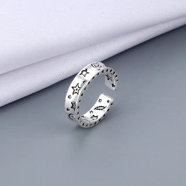 Luxury Retro Silver Ring Women Girls Anniverssary Jewelry Gift