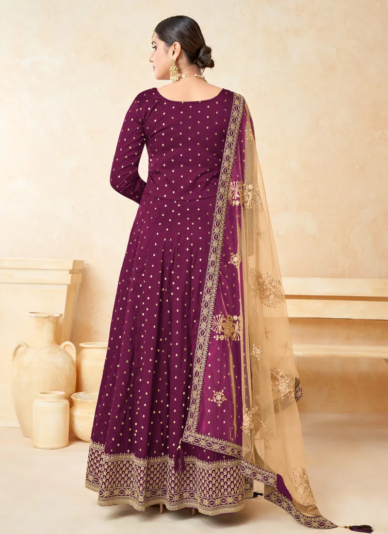 Magenta Embroidery Festive Silk Anarkali Suit