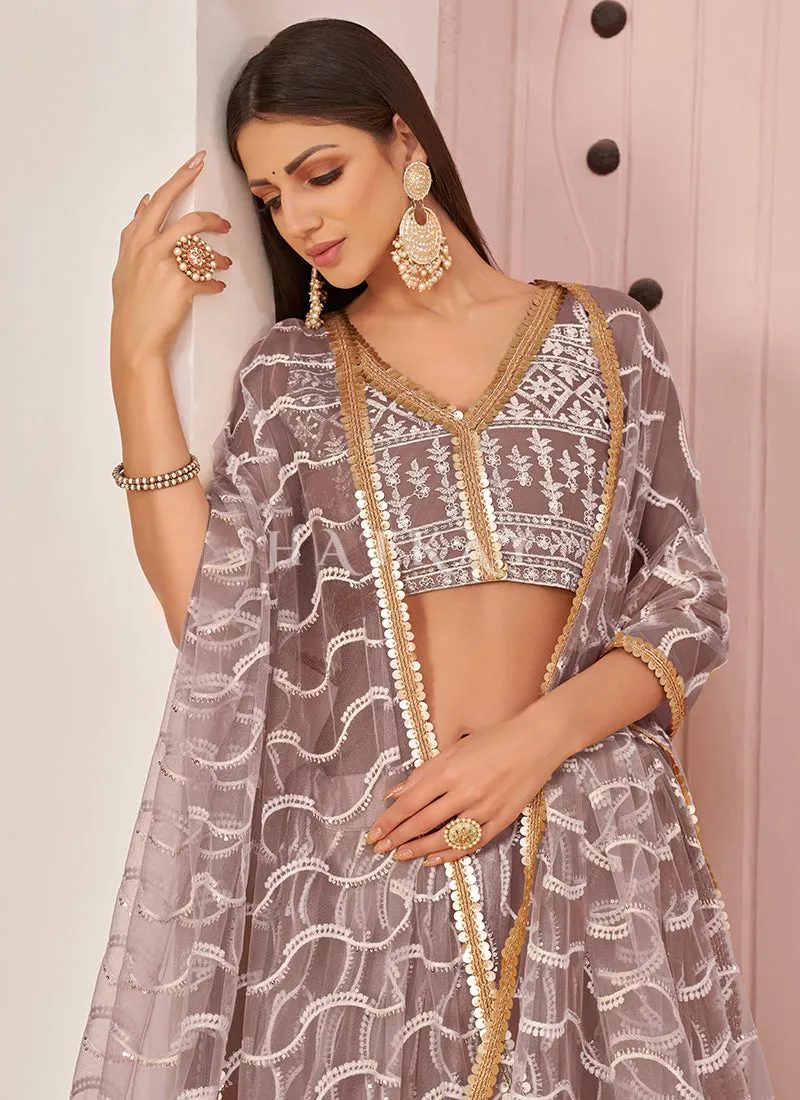 Mauve Purple Embroidered Lehenga Choli