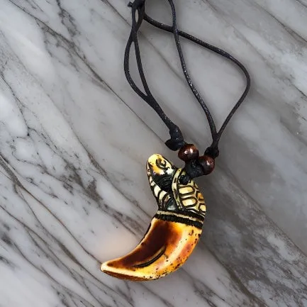 Men's Carving Brown Animal Tooth Pendant Necklace