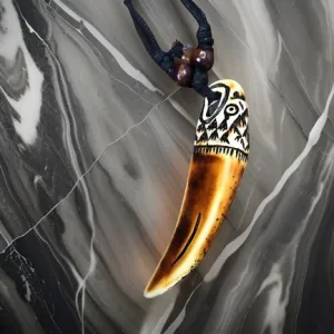 Men's Carving Brown Animal Tooth Pendant Necklace