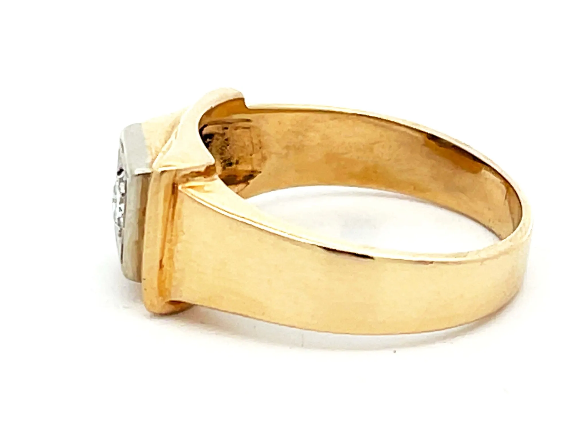 Mens Vintage Ruby and Diamond Retro Ring in 14k Yellow Gold