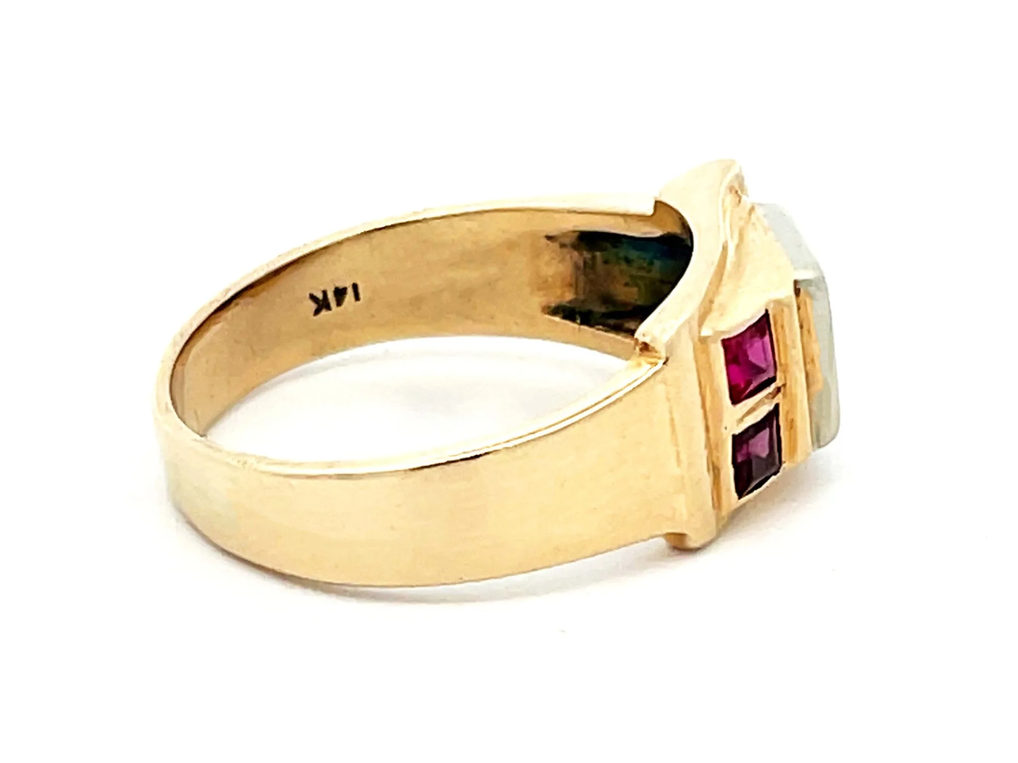 Mens Vintage Ruby and Diamond Retro Ring in 14k Yellow Gold