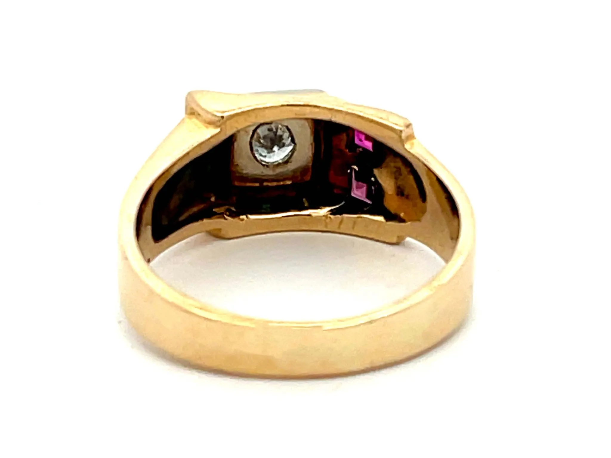 Mens Vintage Ruby and Diamond Retro Ring in 14k Yellow Gold