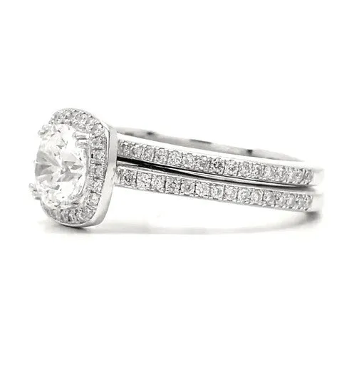 Mia - Elegant Pillow Shape Halo Pavé Bridal Ring Set