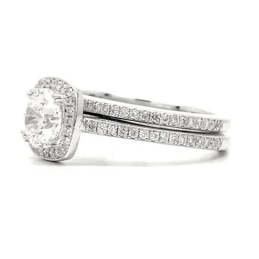 Mia - Elegant Pillow Shape Halo Pavé Bridal Ring Set