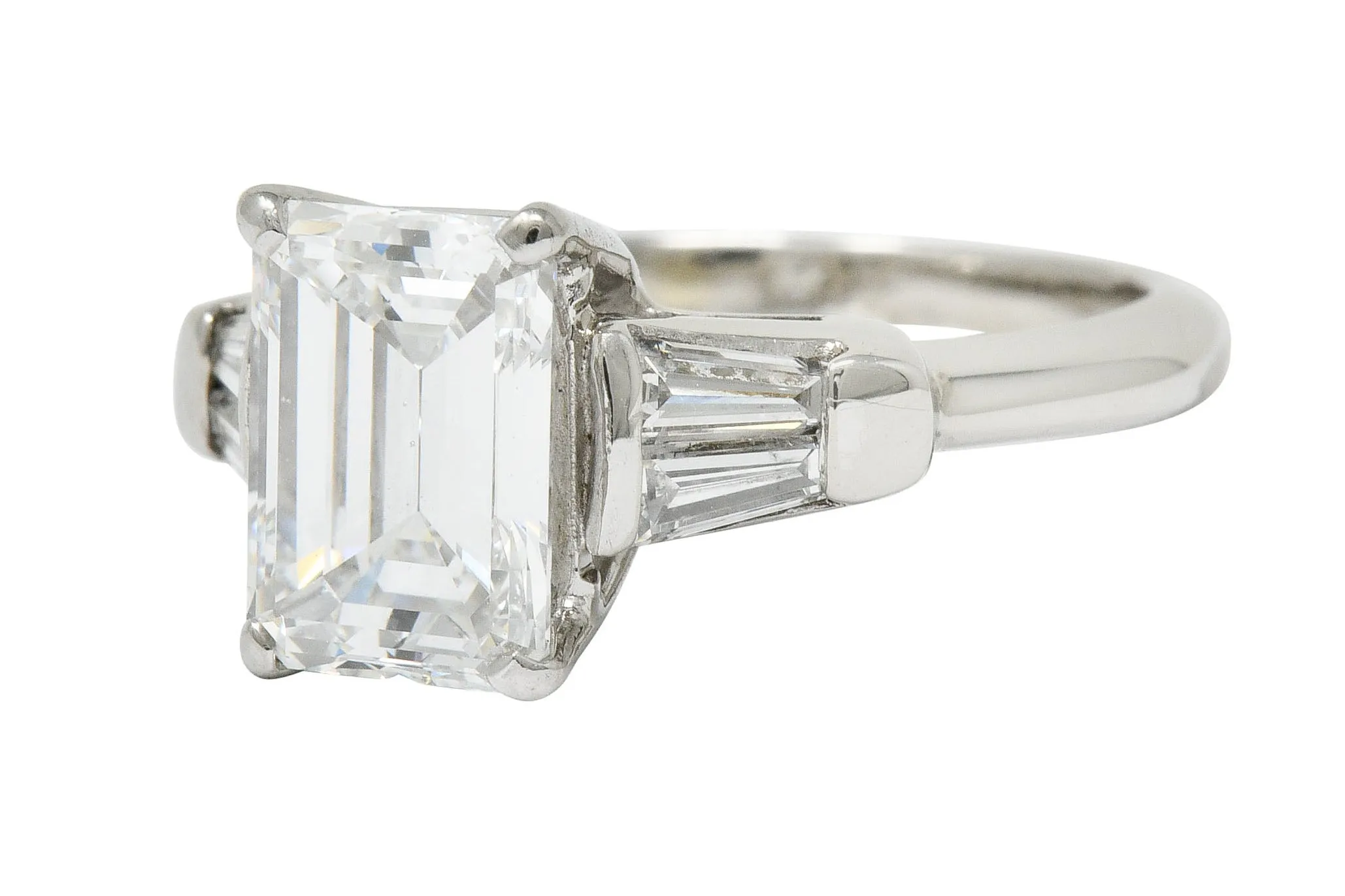 Mid-Century 2.47 CTW Emerald Cut Diamond Platinum Engagement Ring GIA