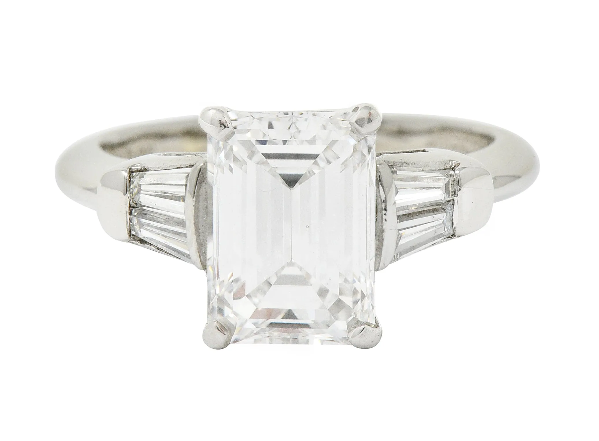 Mid-Century 2.47 CTW Emerald Cut Diamond Platinum Engagement Ring GIA