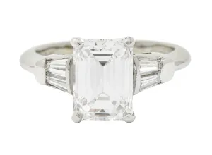 Mid-Century 2.47 CTW Emerald Cut Diamond Platinum Engagement Ring GIA