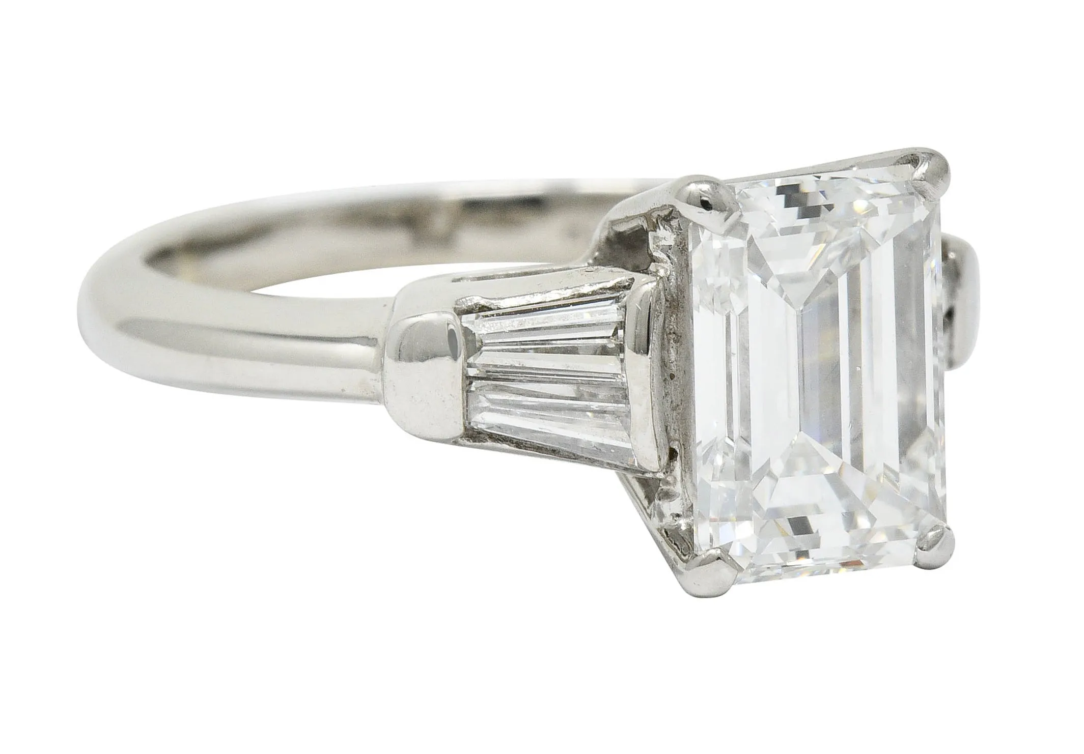 Mid-Century 2.47 CTW Emerald Cut Diamond Platinum Engagement Ring GIA