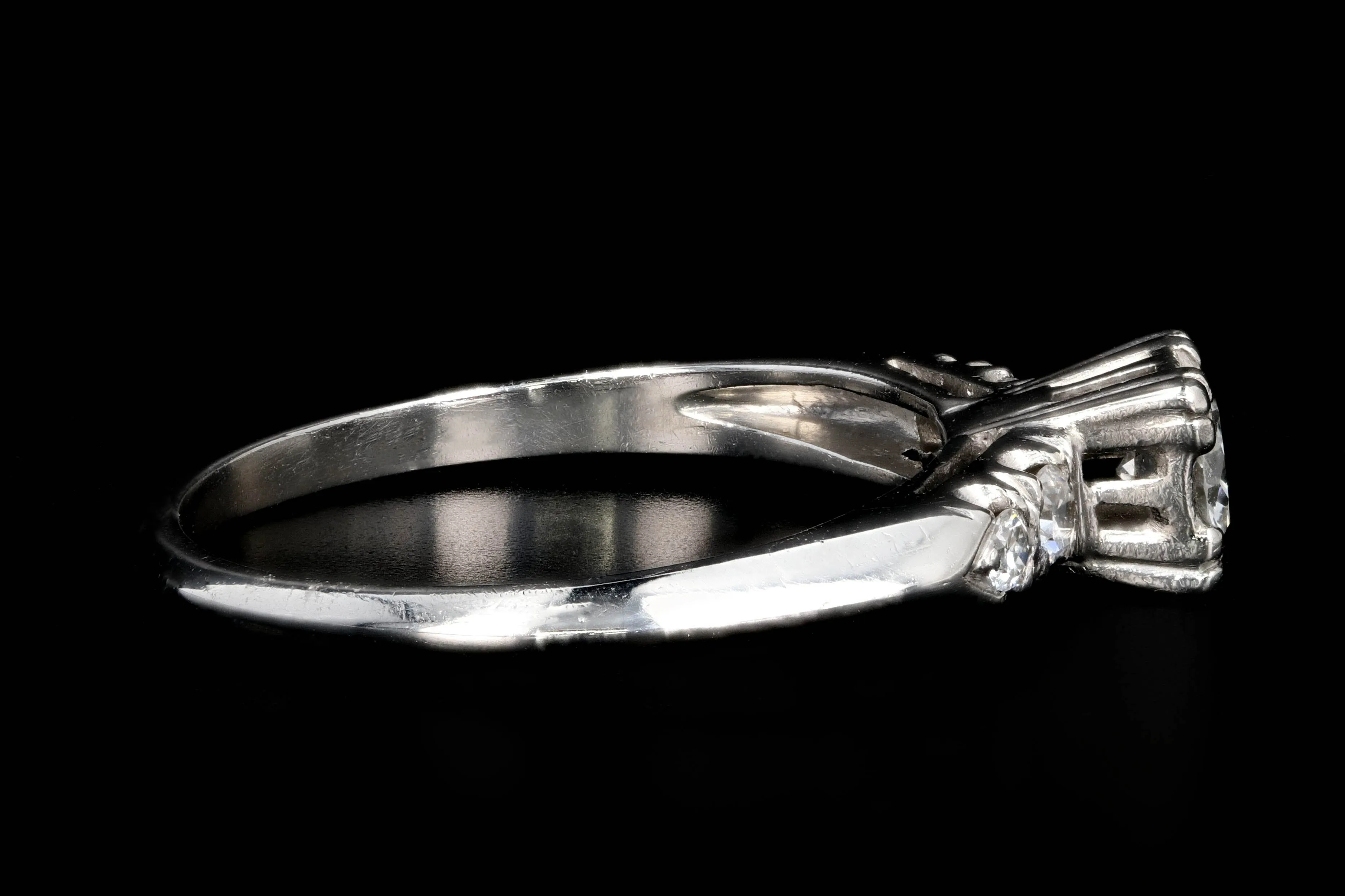 Mid Century Platinum .26 Carat Transition Cut Diamond Engagement Ring