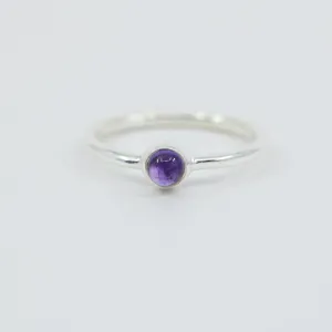 Minimalist Amethyst Ring | Sterling Silver | Dainty Purple Gemstone