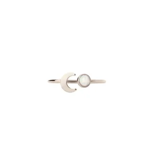 Moon & Opal Real Silver Stacking Ring