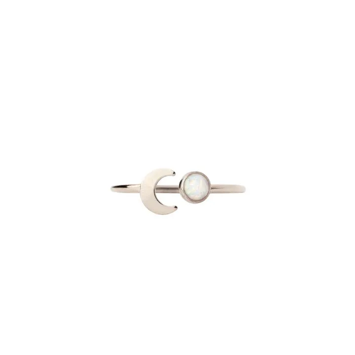 Moon & Opal Real Silver Stacking Ring