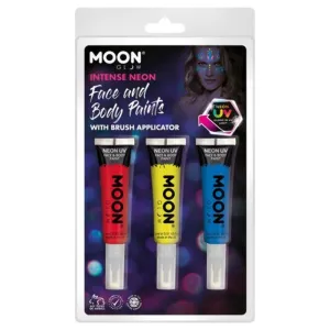 Moon Glow Intense Neon Uv Face Paint And Brush, Red, Yellow, Blue